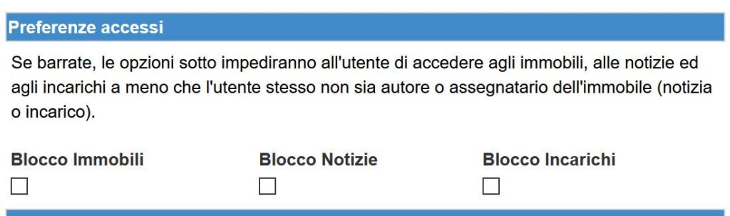 Come bloccare agli utenti l'accesso alle notizie, immobili, incarichi