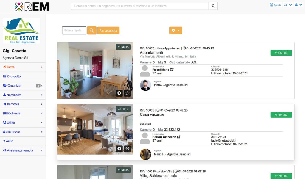 elenco immobili - gestionale immobiliare xrem